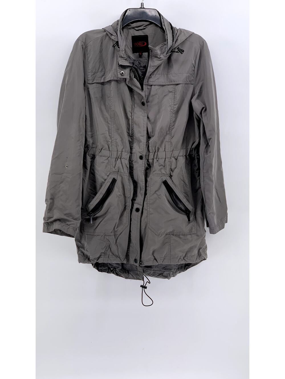 YOKI Women's Gray Button & Zipper Hooded Cinched Jacket SZ M